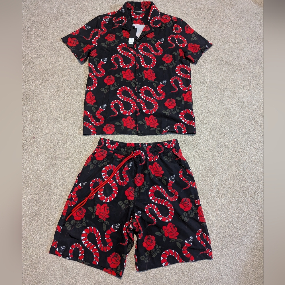 Kids Black and Red Snake Print Beach Wear